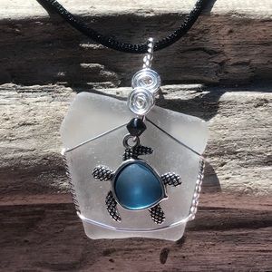 Turtle sea glass necklace